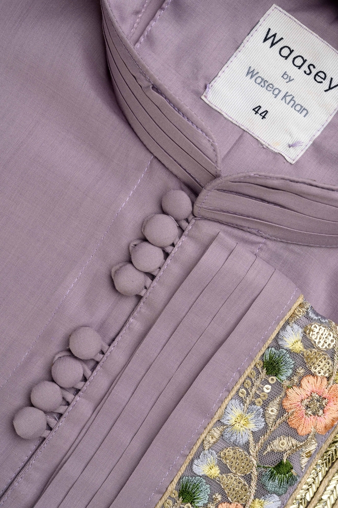 Lavender Pleated Panjabi with Floral Detail